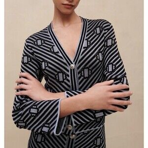 MAJE Jumper Women's Cardigan Button Up Knitted Glitter Patterned Sz M